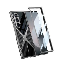 Alternative view of Sleek ‘X’ design - Hard Shell Glass Finish Carbon Fiber Case for Galaxy Z Fold 6