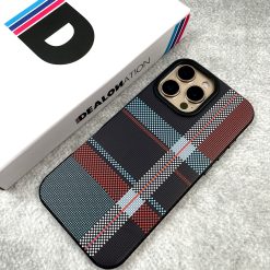 Alternative view of BlueRed Matrix Case – Sleek Check & Vertical Lines on Black